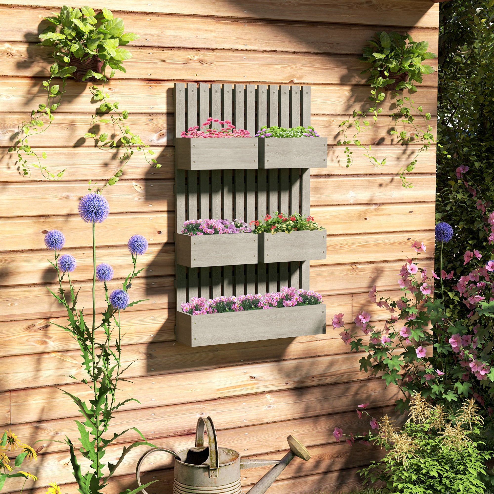 4 Box Raised Garden Bed w/ Trellis for Climbing Plants