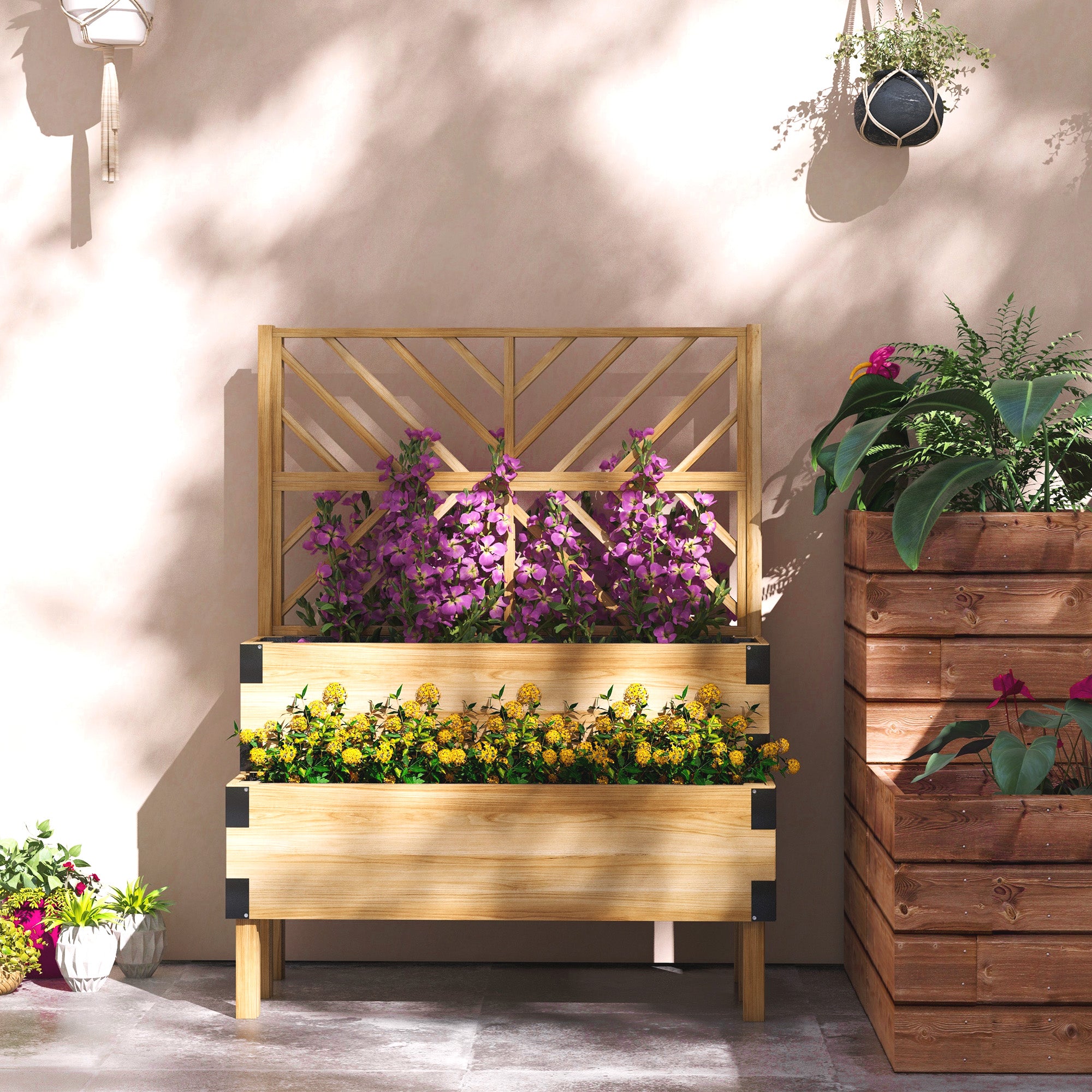3-Tiers Raised Garden Bed with Trellis
